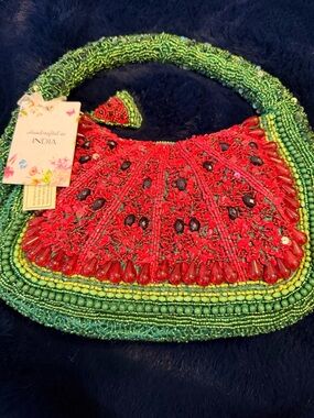 Handcrafted watermelon Beaded soft Women's Handbag - Handmade in India